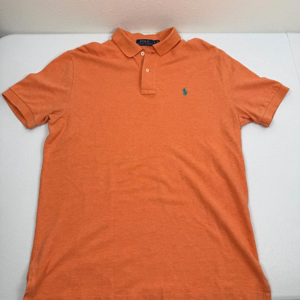 Polo Ralph Lauren Mens Orange Heather Short Sleeve‎ Pique Polo Shirt Size M